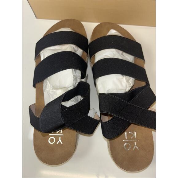 NWT Yoki Womens Black Beige Tan Ankle Strap Sandals Sz 7.5 Neutr Chunky Platform - Picture 5 of 7